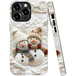 Case Compatible with iPhone 15 Pro,Hybrid 2-Layer Hard Shell,Shockproof Soft for Girl Women,Christmas Snowman Winter