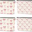4PCS Pink Bow Makeup Bag, Coquette Preppy Cosmetic Bags Bow Gifts for Women Girls Pink Trendy Toiletry Bag Best Birthday Christmas Gifts for Girls Women Sister Travel Bags