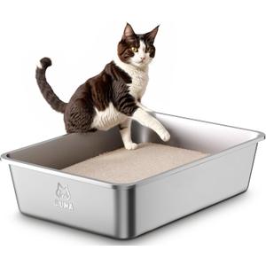 Qiuma Stainless Steel Metal Litter Box, Extra Large Cat Litter Box with High Sides, Odor-Free, Non-Stick, Easy to Clean, 23.4"15.6"7.8", Ideal for Large Cats & Multi-Cat Households, Litter Tray