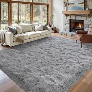8x10 ft Light Grey Rug for Living Room Fluffy Bedroom Rug Non-Slip Area Rugs Shag Carpet for Nursery Kids Play Room Dorm Office Indoor Modern Plush Carpets Boys