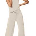 SAMPEEL Two Piece Sets for Women Summer Outfits Lounge Sets Mock Neck Tops Wide Leg Crop Pants Vacation Travel Outfits (Beige, M)