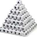 Melius 110Pcs Silicone Letter Beads 12mm A-Z (Extra for Vowel Letter) Even and Accurate Square Letters Beads for Bracelet Stethers Key Chains Necklace Lanyards (White)