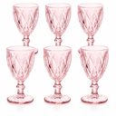 Yinder Glass Goblet Vintage Wine Goblet Embossed Glassware 10 oz Solid Color Glass Stemmed Cups for Iced Tea Beverage Soda Juice Water Liquor and Party Wedding Bars Restaurants(Pink,6 Pack)