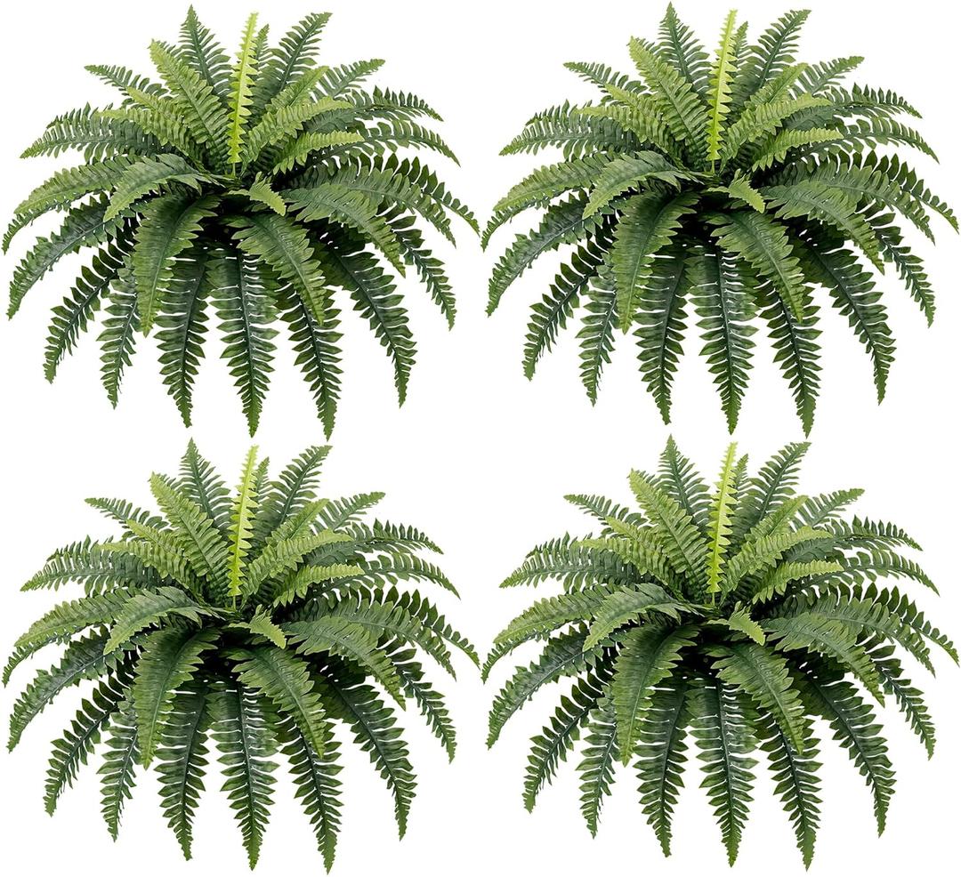 Fake Ferns, 35IN Realistic Fake Bush Plants, 4 Faux Ferns with 39 Fronds for Outdoors Garden Planter Porch Entrance Home Decor