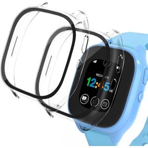 [2 Pack] Case Compatible for Gizmo Watch 3 Screen Protector for Kids, Hard PC Overall Protective Case Bumper Tempered Glass Cover Accessories Compatible with Verizon Gizmo Watch 3,Clear+Clear