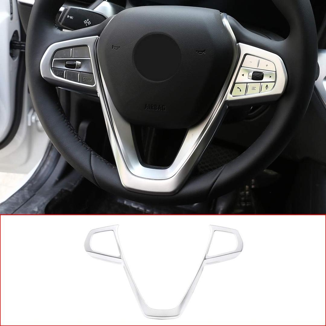 ABS Car Interior Steering Wheel Frame Cover Trim Sticker for BMW 3, 5, 7, 6 Series GT X3 X5 X7 G01 G05 G07 G20 G30 G11 Luxury 2019-2020 (Chrome, Style A)