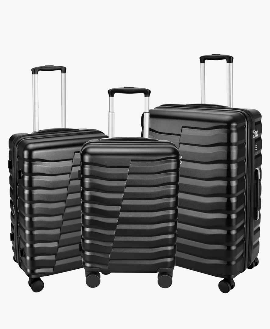 Lightweight Luggage with Spinner Wheels & YKK Zipper, Hard Shell 3-Piece Suitcase ABS+PC Hardside Luggage Set with TSA Lock for Men Travel, Black (20+24+28 inch)