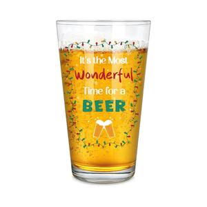 It's the Most Wonderful Time for a Beer Glass, Christmas Gifts for Men, Beer Lovers, Dad, Father, Grandpa, Christmas Party Glass Cup, 15 OZ