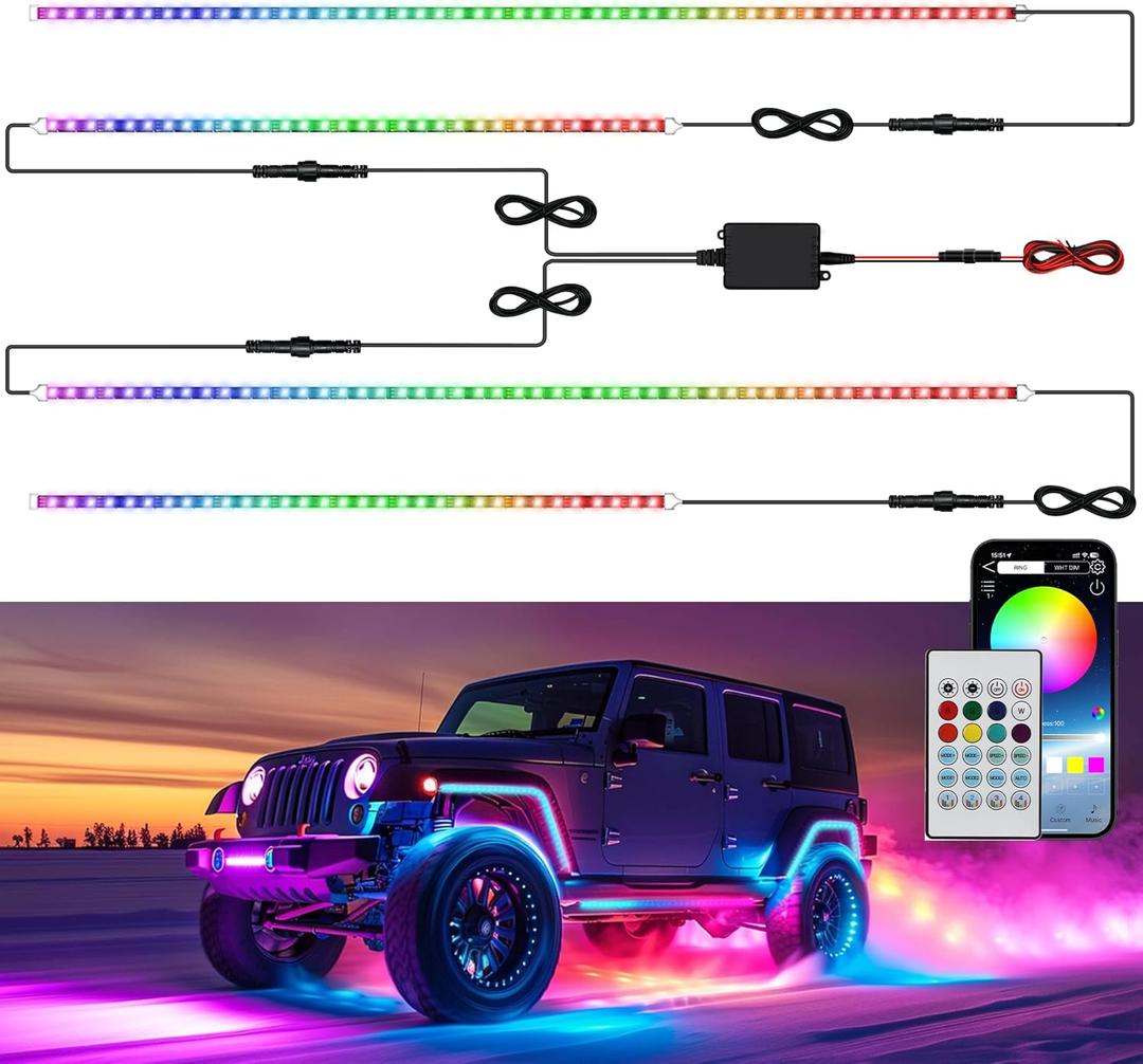 Underglow LED Lights for Cars 252 LEDs RGBI Neon Accent Strip Lights with 16 Million Colors DIY & Music Mode Underbody Exterior Lights Kit for RV SUV Truck Boat 12V (4Pcs 13.8FT)