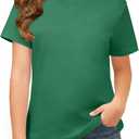 ZDC Girls Short Sleeve Shirts Crewneck T Shirts Kids Summer Tops Basic Tees 5-14 Years (Green)