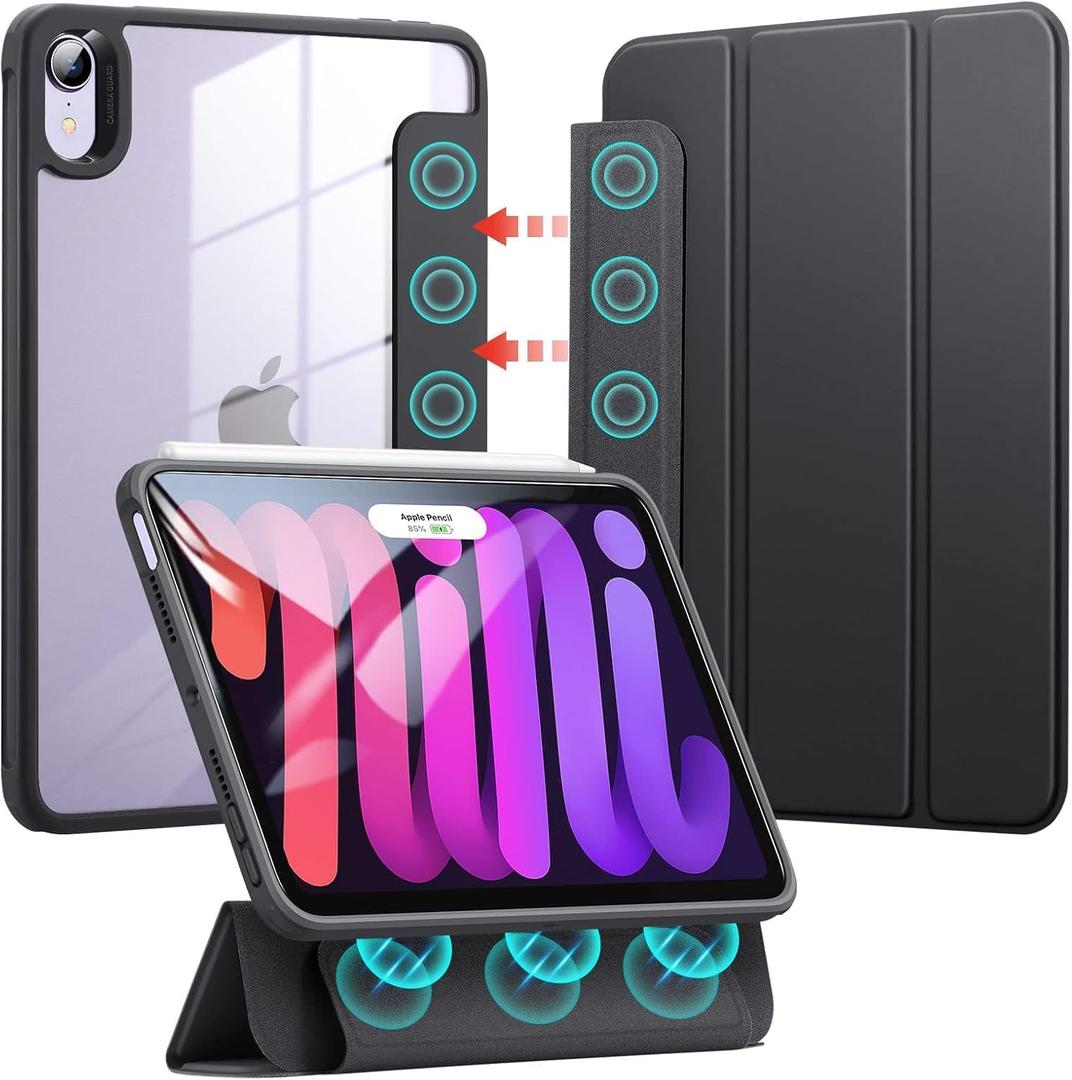 ESR for iPad Mini 7 Case (A17 Pro), iPad Mini 7th/6th Generation Case (2024/2021), Detachable Magnetic Cover, Hard Back, Auto Sleep/Wake, Vertical Stand, Supports Pencil Pro, Clear Black