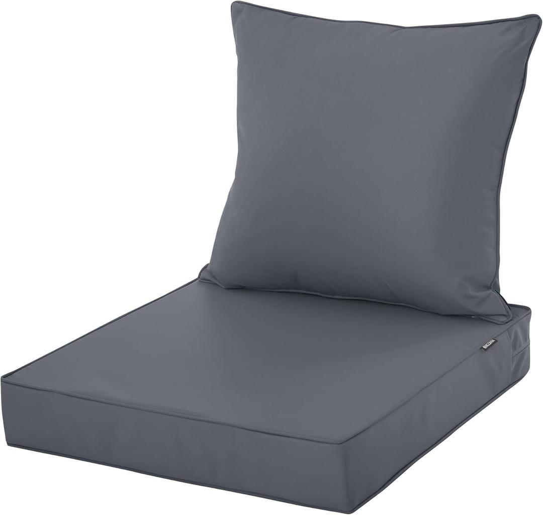 Outdoor Seat Cushion Set for Chair Sofa Couch, Fade Resistant Waterproof Bottom and Backrest Cushions for Patio Furniture, Dark Grey, 22x22 Inch,1 Set