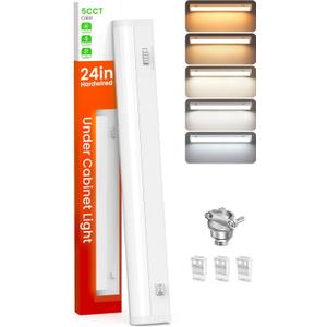 ALUSSO LIGHTING 24 Inch LED Under Cabinet Lighting Hardwired, 5CCT Color Selectable 2700K-5000K Dimmable 15W 1200LM High Brightness, CRI 90 Strip Linkable Under Counter Lights for Kitchen, 1 Pack