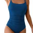Eomenie One Piece Swimsuit for Women Tummy Control Ruched Bathing Suit Push Up Slimming Swim Suit Double Straps Swimwear (Blue, S)
