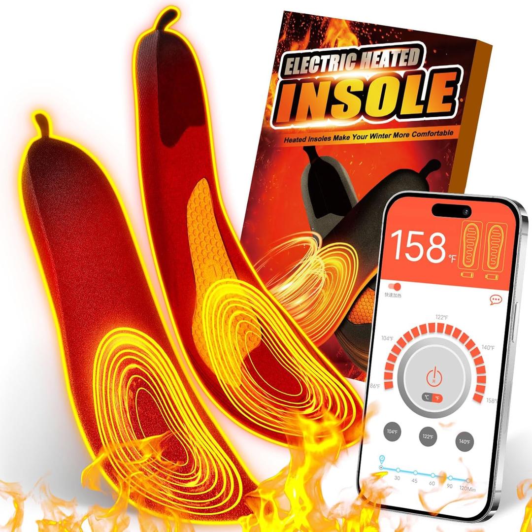 Heated Insoles for Men & Women with APP Control, 5000mAh Heated Insoles Rechargeable, Electric Foot Warmers for Hiking, Skiing, Camping, Hunting, Outdoor Work, Washable Heated Insoles Design L