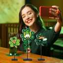 Yquqwn 3 Pcs St. Patrick's Day Decorations - Shamrock Wooden Sign Table Centerpieces, Lucky Irish Green Clover Freestanding Wood Signs for Home Kitchen Tiered Tray Decor, St. Patty's Day Party Gifts