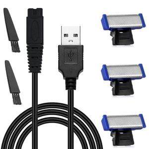 3PCS LinMei Solo Replacement Head and Shaver Charging Cord for Mens Solo Shaver Electric Trimmer with Clean Brush (Black)