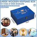 Geelin Graduation Keepsake Wooden Box Class of 2026 Graduation Cap Large Keepsake Box Graduate Wooden Engraving Memento Case for High School College Memory Gifts 13 x 10.5X 5inch(Blue)