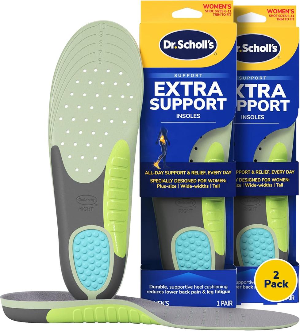 Dr. Scholl's Extra Support Shoe Insoles for Women, Size 6-11, 2 Pairs: Designed for Plus-Size and Tall Women, Arch Inserts - Helps Reduce Lower Back Pain and Foot & Leg Fatigue, Size: Women - Size 6-11 (2 Pairs)