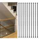 Sidasu 10-Pack 44" x 1/2" Wrought Iron Balusters for Stairs, Double Twist Hollow Metal Stair Spindles with Swivel Shoes, Black Decorative Staircase Baluster Set