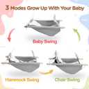 Baby Swing Indoor and Outdoor, Canvas Hammock Swing for Baby to Toddler with a Comfortable Seat, Macaroon Wooden Toy, Adjustable 5-Point Harness,3 Modes,Gift for Baby Boys Girls, Grey&White