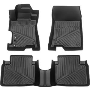 IKON MOTORSPORTS 3D TPE Floor Mats, Compatible with 2008-2012 Honda Accord Sedan 4-Door, All Weather Waterproof Anti-Slip Floor Liners, Front & 2nd Row Full Set Car Interior Accessories, Black