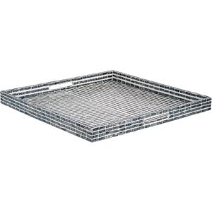 PEMAR 20-Inch Large Square Capiz Shell Inlay Tray Modern Dark Grey & Charcoal Brick Pattern Handcrafted Decorative Serving Tray for Coffee Table, Ottoman, and Luxury Home Decor