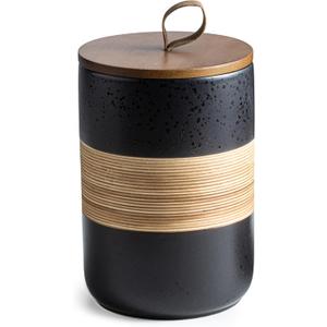 Large Storage Containers with Lids, Ceramic Coffee Container Kitchen Food Storage Jars for Spice Sugar Tea Bag, Stackable Decorative Jars for Counter, Black & 61oz (60 Ounces)