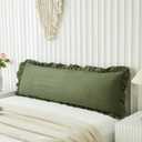 Shabby Chic Olive Green Body Pillow Cover - 20x54in Long Pillowcase with Ruffled Fringe Decor