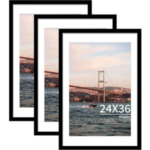 24x36 Picture Frame Brown Set of 3, Display Pictures 20x30 with Mat or 24 x 36 Without Mat, Poster Frames 24x36 for Wall Hanging Horizontal and Vertical (Black)