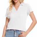 YuKaiChen Women's Polo Shirts Casual Summer Collared Tops Short Sleeve Knit Tops V Neck (XX-Large, White)