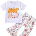 Toddler Girl Easter Bunny Outfits Kid Girls Hangin with My Peeps Bell Bottom Pants Set 2Pcs Summer Clothes
