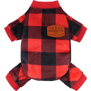 Dog Christmas Pajamas Soft Velvet Red Plaid Dog Christmas Outfit Warm Pet Winter Clothes for Small Medium Large Pet Dogs Cats