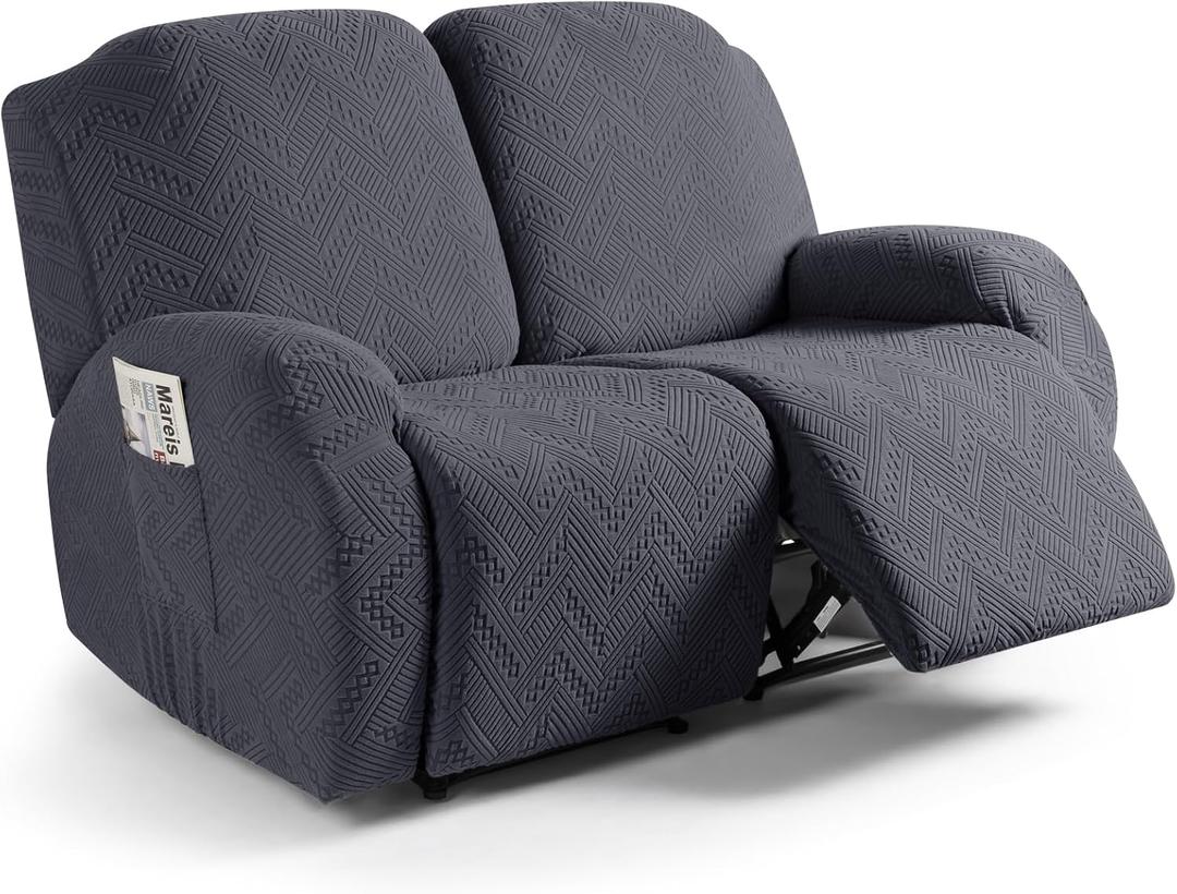 Ruaozz Recliner Sofa Covers Recliner Chair Covers Couch Covers for Reclining Couches with Pockets Washable Furniture Protector with Elastic Bottom (2 Seater, Dark Gray)