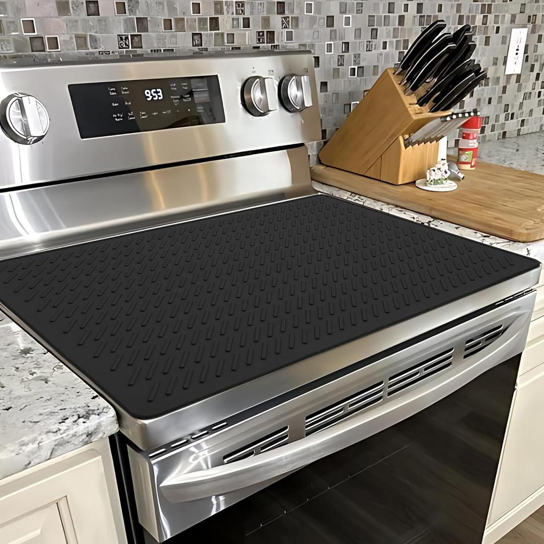 Stove Top Covers For Electric Stove - Silicone Glass Top Stove Cover Protector - Heat Resistant Electric Stove Cover - 28 X 20 Large Waterproof Flat Oven Mat For Kitchen Induction Cooker, Black