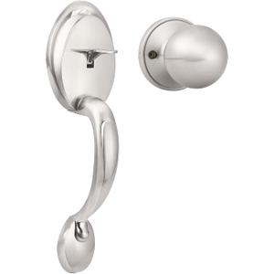 Probrico Brushed Nickel Front Door Handle Set, No Locking, Antique Exterior Door Handle with Interior Door Knob,1Pack