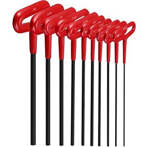 Honoson 10 Pieces T-handle Hex Key Set 9 Inch Long Hex Key Wrenches Kit Sizes 3/32, 7/64, 1/8, 9/64, 5/32, 3/16, 7/32, 1/4, 5/16, 3/8 Inches for Christmas Men Gift (Red)