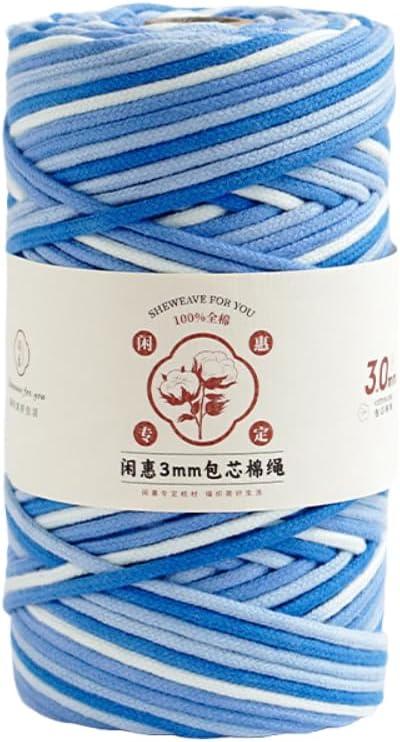 Braided Macrame Cotton Cord 3mm(1/8 inch) x 109Yards Macrame Rope 100% Natural Cotton Cord for Macrame Supplies Boho Bag Crafts Decorative Projects (Blue Gradient)