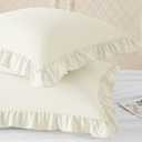 KKJIAF Ruffle Pillow Cases 26x26 Inches, Beige Square Ruffled Pillow Covers Set of 2, Microfiber Wrinkle Resistant Pillow Shams with Envelope Closure for Sofa Bed Living Room