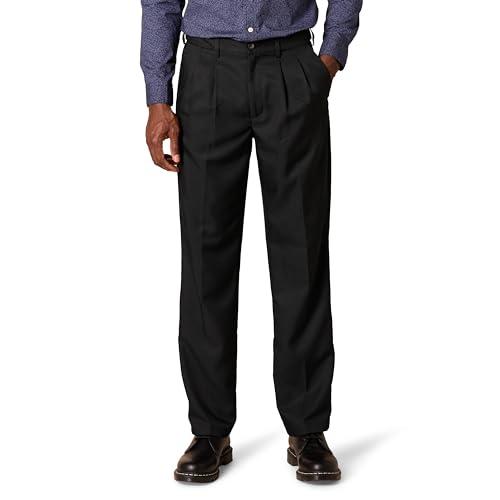 Amazon Essentials Men's Classic-Fit Expandable-Waist Pleated Dress Pant, Black, 54W x 30L