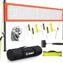 Professional Volleyball Net for Backyard with Adjustable Aluminum Poles and Steel Wire Rope Heavy Duty Outdoor Portable Volleyball Set with Anti-Sag Winch System and 2 Inch Boundary Line (Orange)