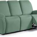 TAOCOCO Recliner Sofa Slipcover, 3 Pieces Polyester Fabric Stretch Sofa Covers for 3 Seat Reclining Couch, Soft Washable Furniture Protector with Pockets (3 Seat, Bean Green)