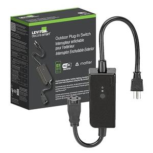 Leviton Decora Smart WiFi Outdoor Plug, Works with Matter, My Leviton, Alexa, Google Assistant, Apple Home/Siri & WireFree Anywhere Switch Companion, WeatherResistant, D215O1RE, Black