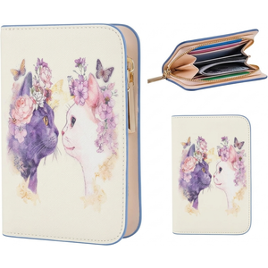 FiitCASE Cute Women Wallet, PU Little Women Coin Purse Wallet-Zipper Pocket Wallet,Small Slim Thin Credit Card Wallet for Female Ladies Teen Girls Girly,Cat Pattern (YinYang Bloom Cats)