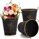 AVLA 3 Pack Galvanized Bucket, Rustic Farmhouse Metal Flower Vase, Vintage Plant Pot, Decorative Tin Pails with Handles for Wedding Decorations, Centerpieces, Home Decor, Garden Planter, 5.7 Inch
