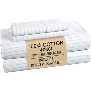 Casa Platino Twin Size Bed Sheets Crisp & Cool Percale Weave 100% Cotton Bed Sheets Twin Size with 2 Pillowcases, 15" Deep Pocket Fitted Sheet, Long-Lasting for Cozy Sleep in All Seasons Skylure
