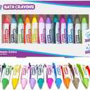 Tub Works Smooth Bath Crayons Bath Toy, 12 Pack | Nontoxic, Washable Bath Crayons for Toddlers & Kids | Unique Formula Draws Smoothly & Vividly on Wet & Dry Tub Walls | Hexagon Grip Bathtub Crayons