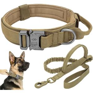 Tactical Dog Collar Leash Set, Adjustable Military Training Nylon Collar Dog Training with Control Handleand Metal Buckle, Dog Collar for Medium Large Dogs (Brown,XL)