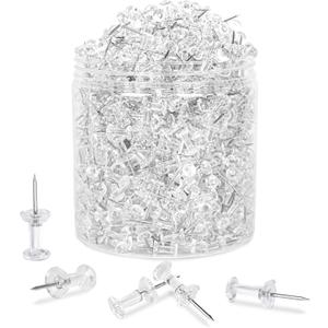 1000 PCS Clear Push pins Tacks for Wall Cork Board Bulletin Board use Clear Plastic Head Pins for Home Office Craft Projects