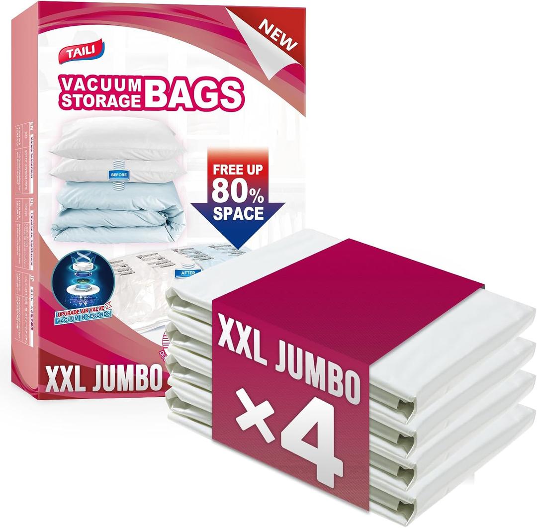 TAILI 4 Pack Vacuum Storage Bags for Comforter and Blankets, XXL Jumbo Vacuum Seal Bags for Bedding (47x39 Inch), Huge Space for Toy, Bedding, Pillows, Save More Closet Space